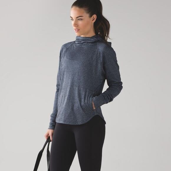 Lululemon Pick Up The Pace Long Sleeve Hoodie Blue Denim Luon Jacquard Size 10 - Picture 1 of 11